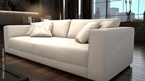 Modern white alcantara sofa for true luxury into a stylish living room, you want a couch like this at the end of every working day. Generative AI Technology 