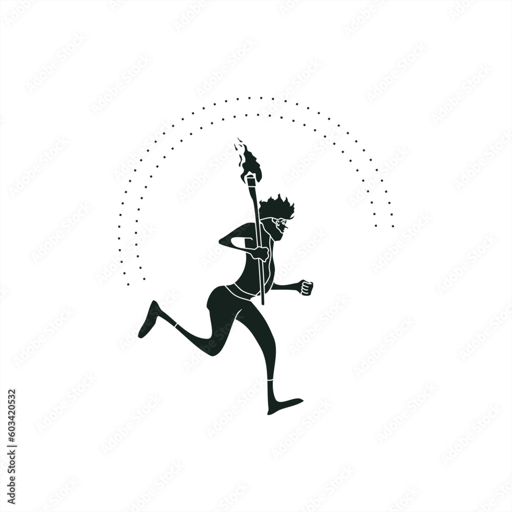 silhouette illustration of an athlete running with a burning torch in his hand silhouette illustration of an athlete running with a burning torch in his hand