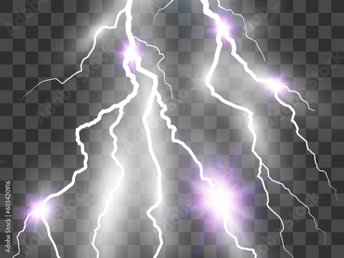 Vector image of realistic lightning. Flash of thunder on a transparent background.	

