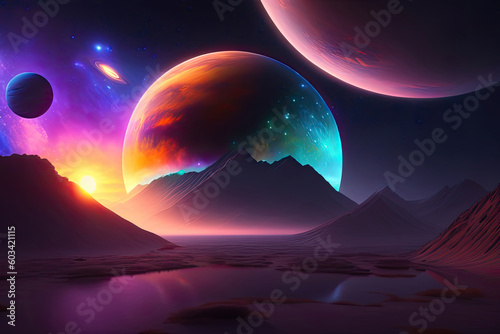 abstract dark and colorful space background. ia generated illustration