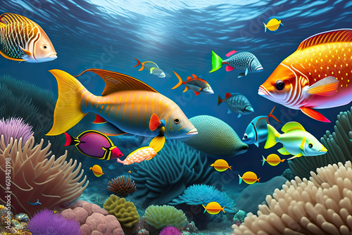  caribbean seabed with fish. ia generated illustration