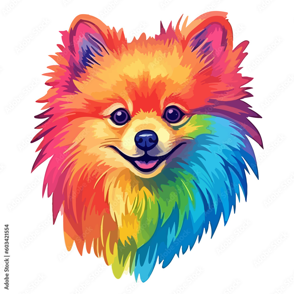 Colorful Pomeranian Dog, Pomeranian Portrait, Dog Sticker Clip art, Dog Lover design