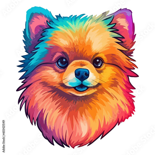 Colorful Pomeranian Dog, Pomeranian Portrait, Dog Sticker Clip art, Dog Lover design © Asman