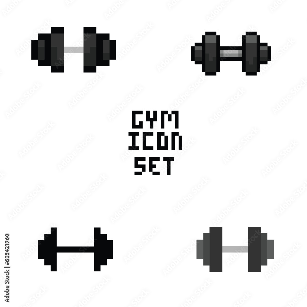 fitness and gym icon pixel art style with black color and white background good for your project and game asset. fitness and gym icon pixel art style with black color and white background good for your project and game asset.
