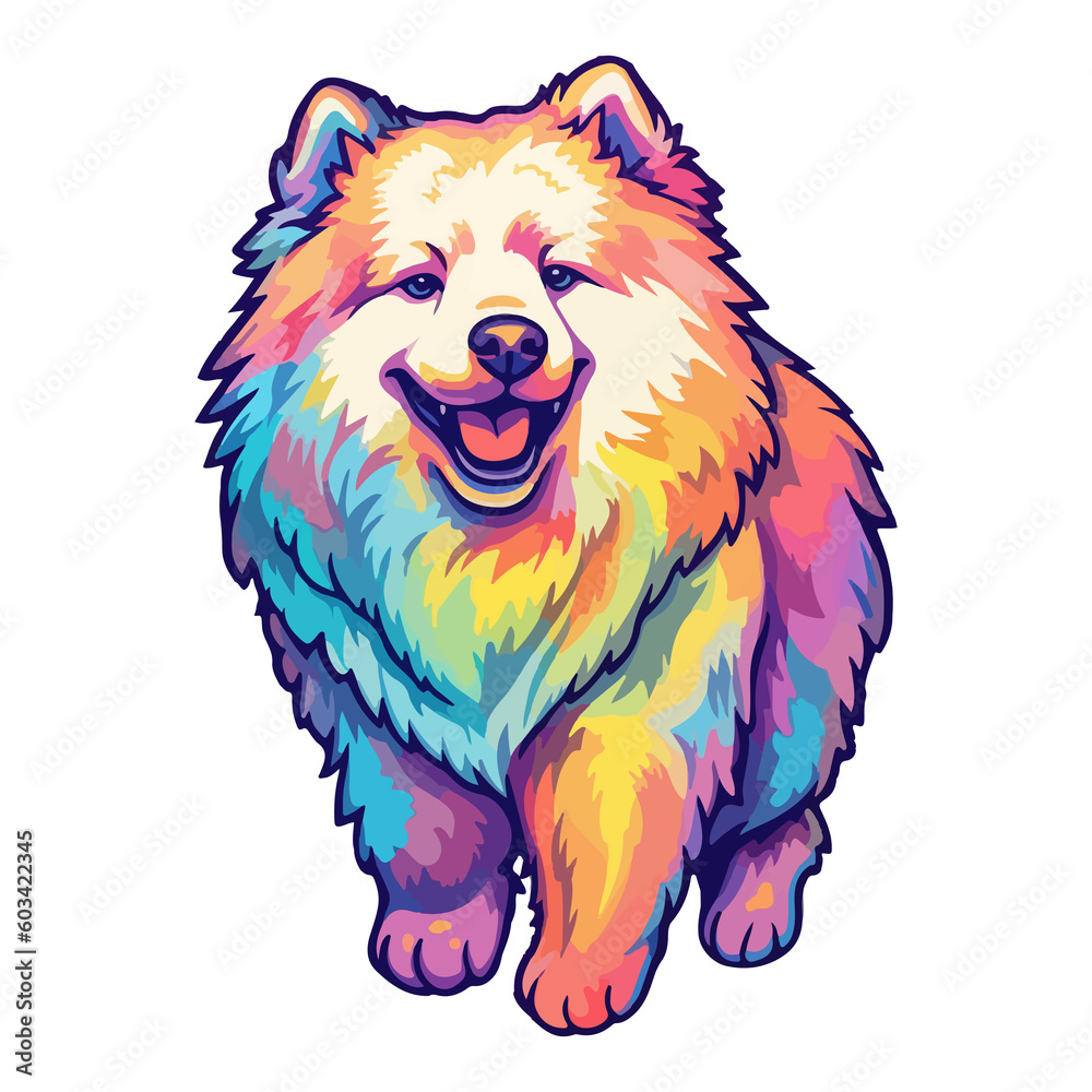Naklejka premium Colorful Samoyed Dog, Samoyed Portrait, Dog Sticker Clip art, Dog Lover design