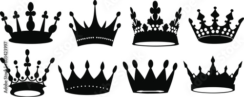 Set of queen crowns. Queen crown silhouettes. Vector illustration