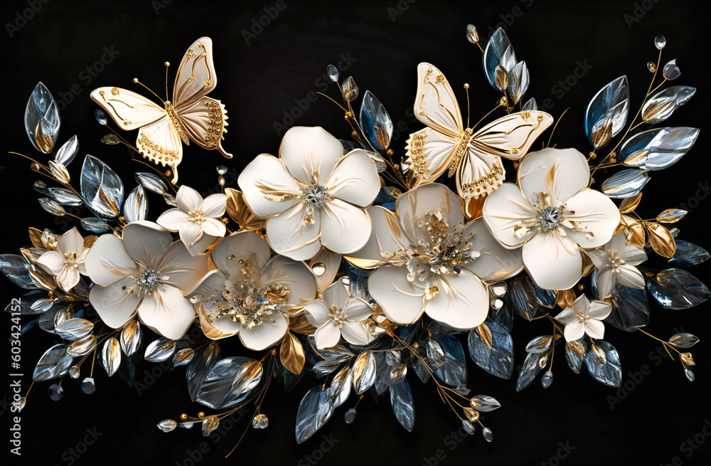 Fototapeta premium an image with white flowers and butterflies