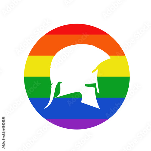 LGBT pride logo icon sign Helmet knight emblem Rainbow love concept Human rights and tolerance Trendy design Fashion print clothes apparel greeting invitation card cover flyer poster banner badge ad