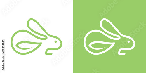 rabbit and leaf logo design with line style icon vector illustration