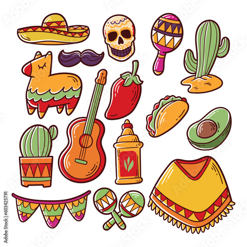 Set of Cinco de Mayo element hand-drawn illustration