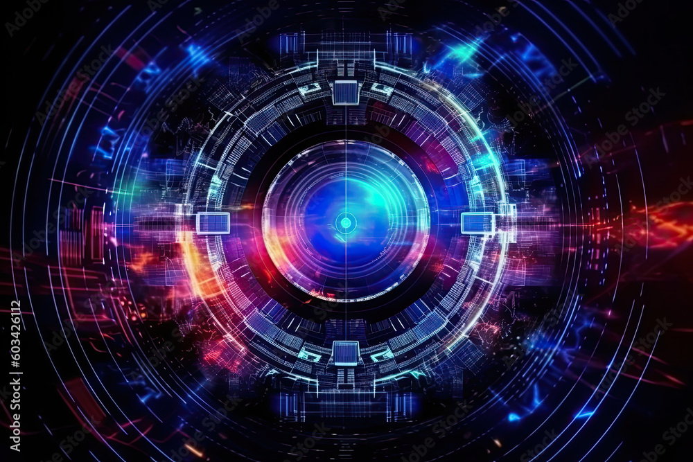 Artificial intelligence and humanoid head with neural network, quantum computing, advanced robotics, and brain-computer interfaces. Technology background concept. (Generative AI)