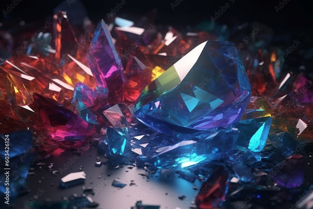 generative AI, AI, generative, crystals, glass, spectrum, colors, colorful, form, shape, broken, diamonds, gemstones, background, various, pattern, texture, stone, luxury, abstract, shiny, glossy, tra generative AI, AI, generative, crystals, glass, spectrum, colors, colorful, form, shape, broken, diamonds, gemstones, background, various, pattern, texture, stone, luxury, abstract, shiny, glossy, tra
