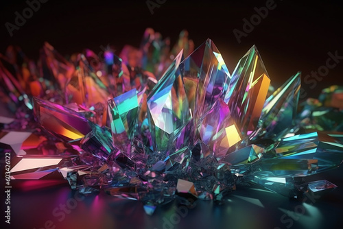 generative AI, AI, generative, crystals, glass, spectrum, colors, colorful, form, shape, broken, diamonds, gemstones, background, various, pattern, texture, stone, luxury, abstract, shiny, glossy, tra