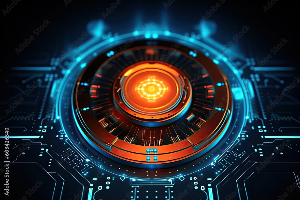 Artificial intelligence and humanoid head with neural network, quantum computing, advanced robotics, and brain-computer interfaces. Technology background concept. (Generative AI)