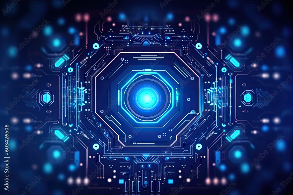 Artificial intelligence and humanoid head with neural network, quantum computing, advanced robotics, and brain-computer interfaces. Technology background concept. (Generative AI)