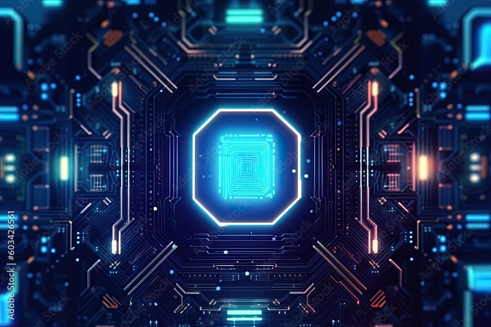 Artificial intelligence and humanoid head with neural network, quantum computing, advanced robotics, and brain-computer interfaces. Technology background concept. (Generative AI) Artificial intelligence and humanoid head with neural network, quantum computing, advanced robotics, and brain-computer interfaces. Technology background concept. (Generative AI)