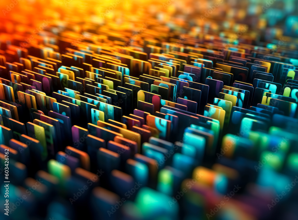 Fototapeta premium Computer code text background, futuristic organic, digital print, blurred forms, Colorful abstract coded text, Blue digital code. Generative Ai Illustration. 