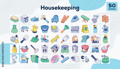 Housekeeping color icons set vector
