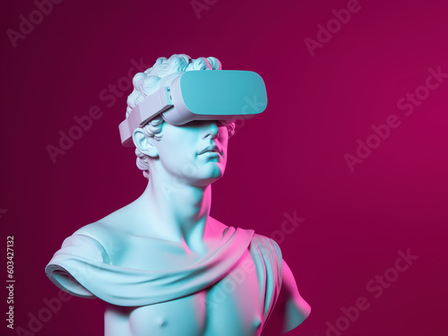 Male antique sculpture with VR headset.