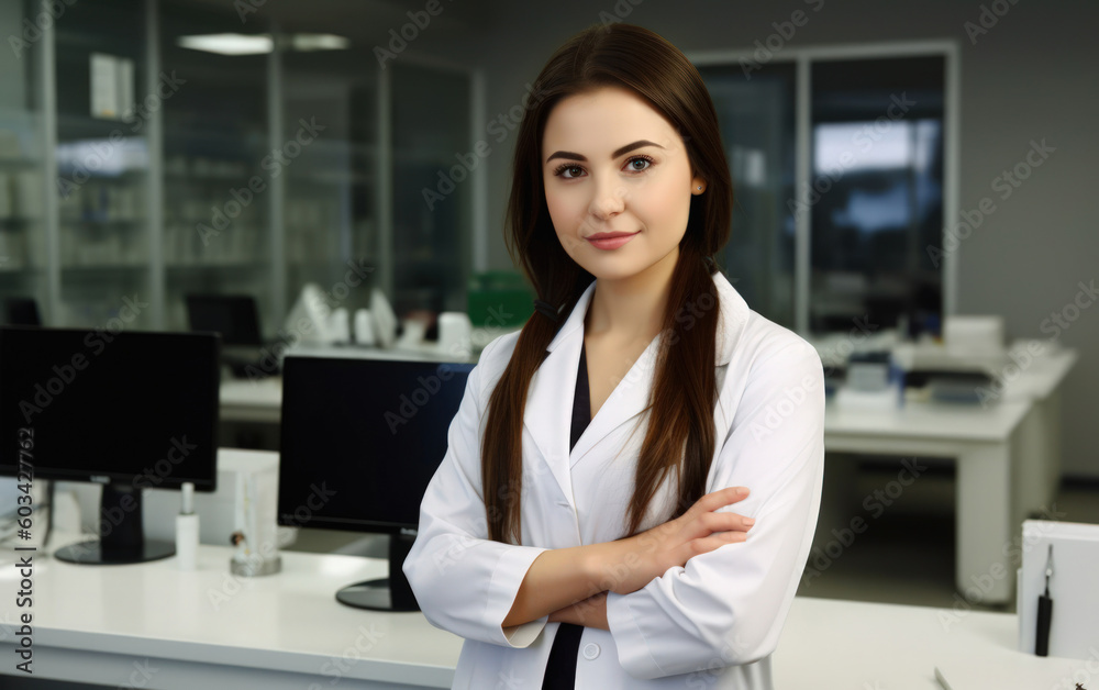 A consultant doctor in a white coat in a local hospital. Generative AI A consultant doctor in a white coat in a local hospital. Generative AI