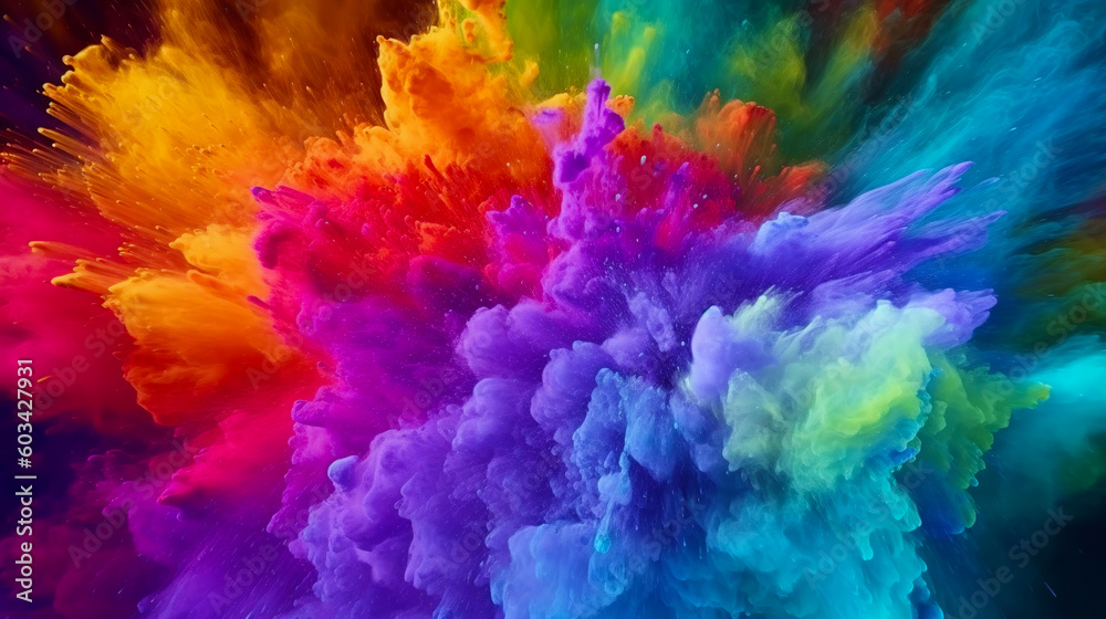 Vibrant colourful color explosion illustration background wallpaper. A.I. generated.