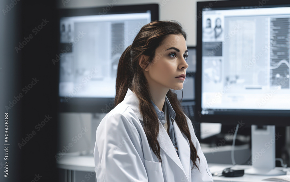 A consultant doctor in a white coat in a local hospital. Generative AI A consultant doctor in a white coat in a local hospital. Generative AI