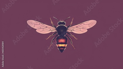  a bee on a purple background with a black and yellow stripe on the back of it's head and a black and yellow stripe on the front of its wings.  generative ai © Nadia