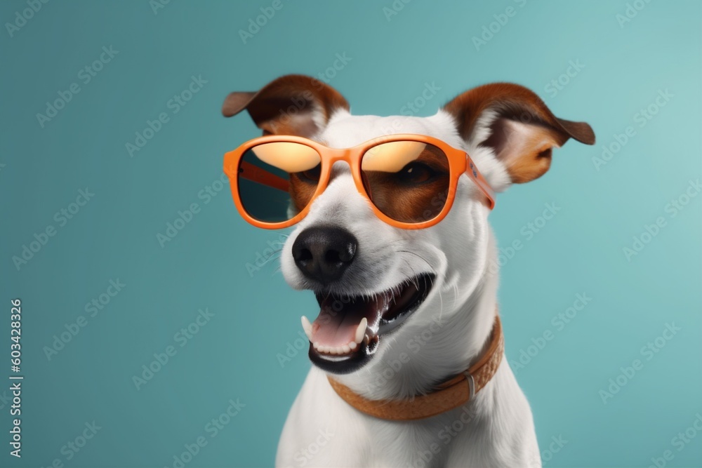 dog pet portrait cute animal sunglasses funny humor smile background isolated. Generative AI.