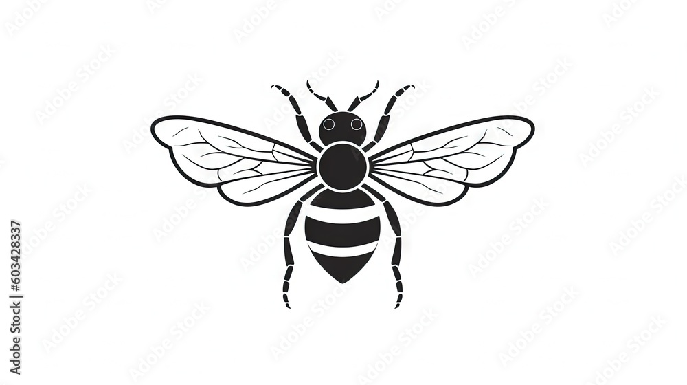 a black and white bee with a long antennae on it's back legs and a black and white outline of a bee's head. generative ai a black and white bee with a long antennae on it's back legs and a black and white outline of a bee's head. generative ai