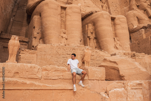 young male traveler visits Abu Simbel. Egypt