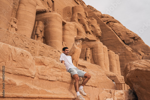 young male traveler visits Abu Simbel. Egypt