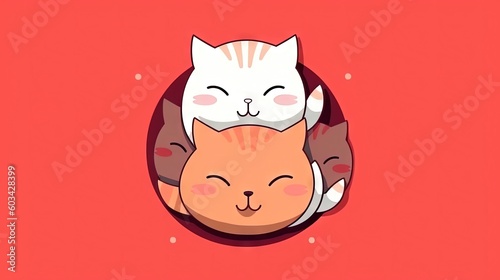  a couple of cats laying on top of each other on a red background with a red background and a red background with dots and dots. generative ai