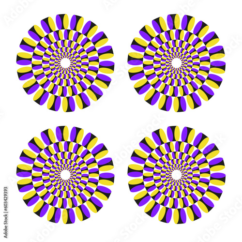 Optical illusion seamless pattern. Moving visual hypnotic optic art. Vector illustration. Decorative hippie style, hallucination, psilocybin. 60s, 70s