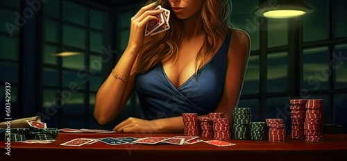 Banner of Woman At Casino Table Background Generative AI