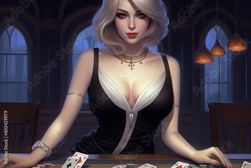 Black And White Dress Female Cartoon Dealer Background Generative AI