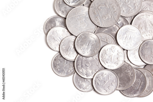 Indian rupees coins isolated on white background.