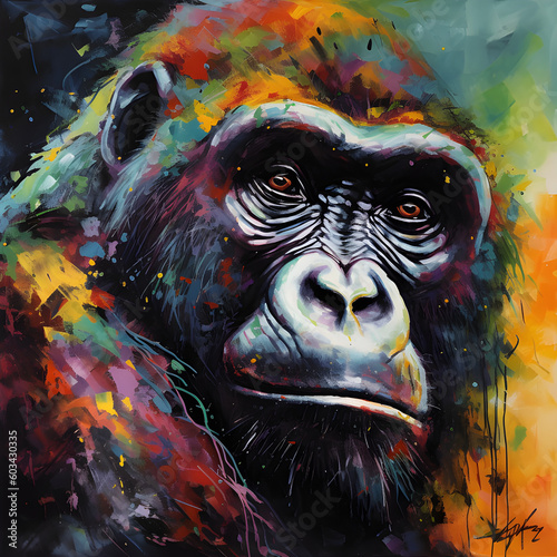 Colorful painting of a gorilla