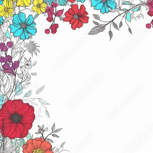 Simple postcard with a thin frame of colerful flowers   photo