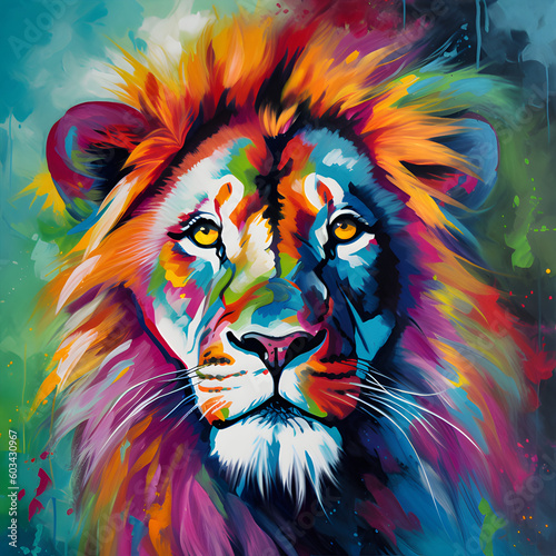 Colorful painting of a lion