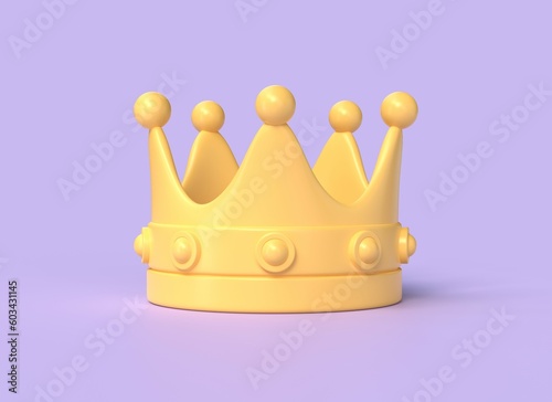 Cartoon yellow crown on purple background. Success concept. 3D rendering