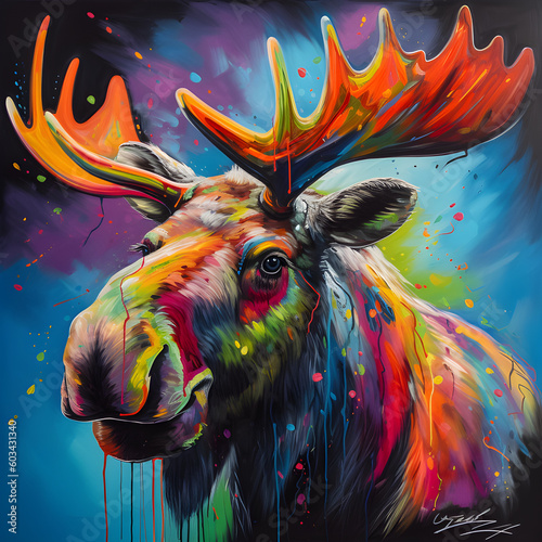 Colorful painting of a moose