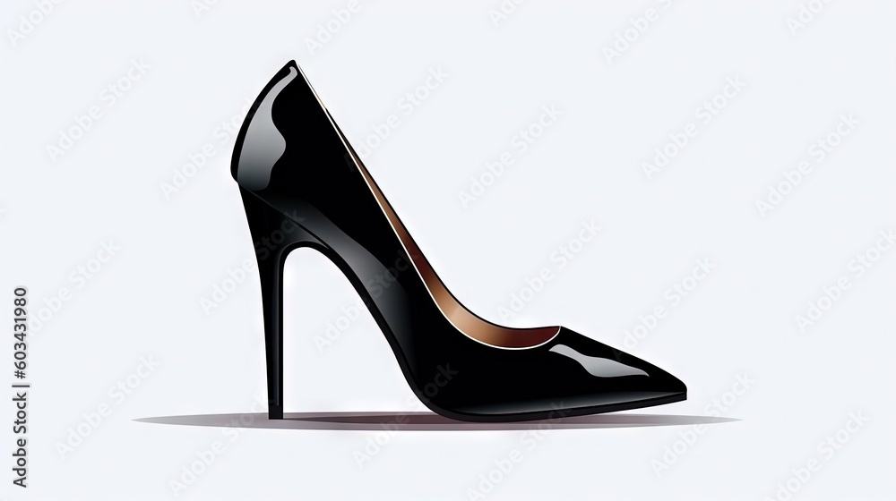 a black high heeled shoe with a pointed toe on a white background, with a shadow from the bottom of the shoe to the bottom of the shoe. generative ai a black high heeled shoe with a pointed toe on a white background, with a shadow from the bottom of the shoe to the bottom of the shoe. generative ai