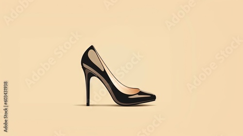  a high heeled shoe with a high heel on a beige background with a shadow of a woman's shoe on the bottom of the shoe. generative ai
