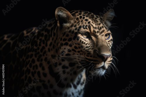 leopard  black background  hyperrealistic photography  ai generated.