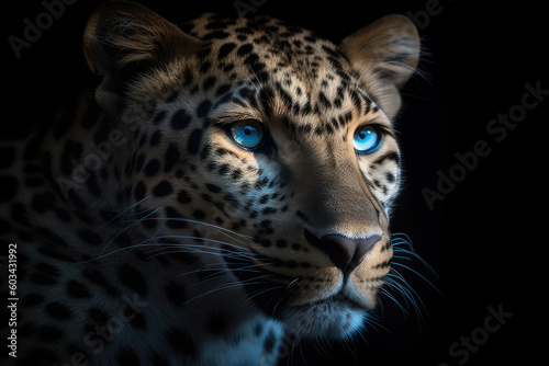 leopard, black background, hyperrealistic photography, ai generated.