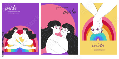 LGBT Pride month celebration. Lesbians. Postcards and posters set