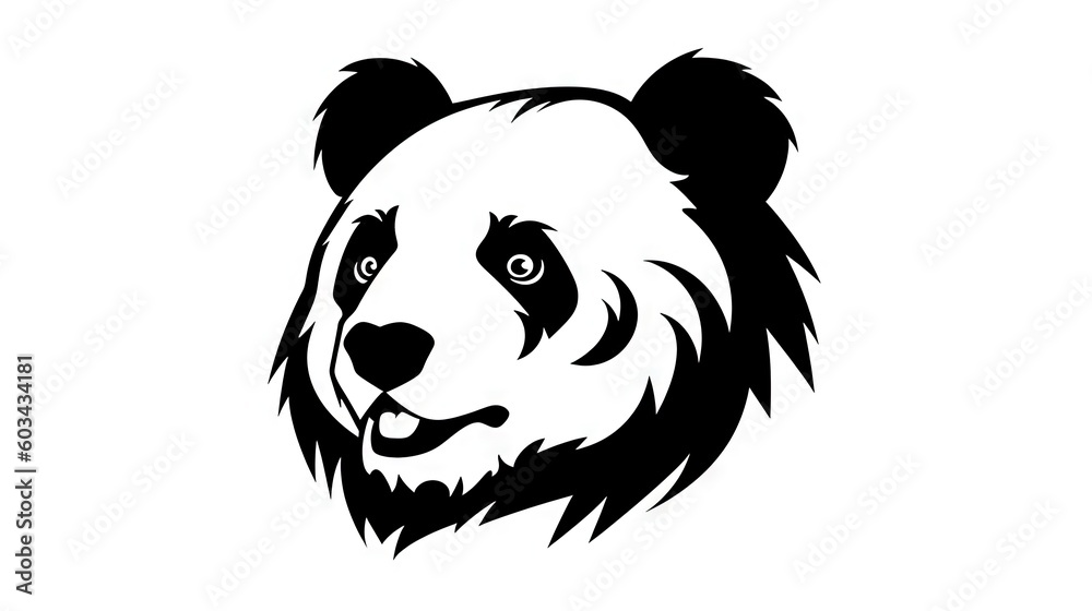  a black and white panda bear head with a smile on it's face, with a black and white outline of the head of a panda bear.  generative ai