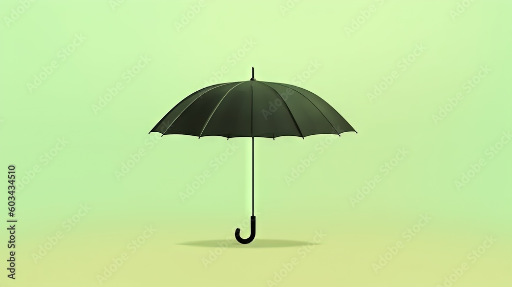  a black umbrella on a green background with a shadow on the ground and a shadow on the ground on the ground, and a shadow on the ground.  generative ai