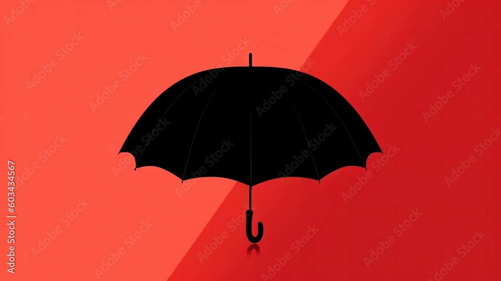  a black umbrella on a red background with a shadow of a person holding a black umbrella in the middle of the image is a shadow of an umbrella.  generative ai