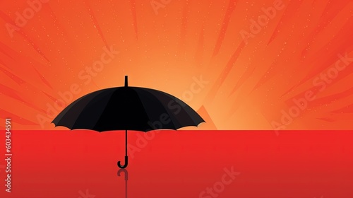  a person holding an umbrella in the middle of a desert with a sun in the background and a red sky with stars and clouds above.  generative ai